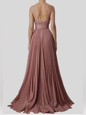 Elie Saab Shimmering Pleated Maxi Dress in Dusty Rose